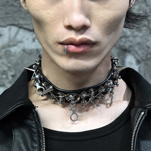 PUNK LEATHER CHOKER Z46