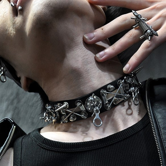 PUNK LEATHER CHOKER Z46